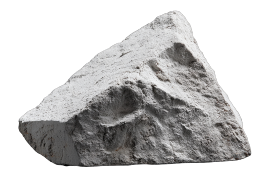 A single, large, irregularly shaped piece of white rock with a rough texture, isolated on a white background.