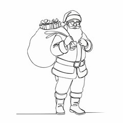 Cheerful Santa Claus Delivering Christmas Gifts: A Festive Continuous Line Drawing for Holiday Cheer and Celebrations, Great for Winter and Seasonal Designs
