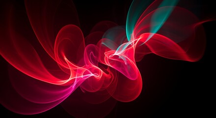 Abstract Swirling Red and Teal Smoke Trails on Black Background image photo