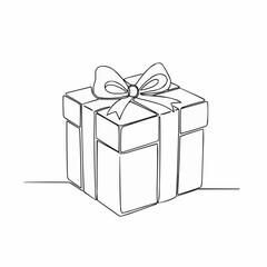 Elegant one-line drawing of a gift box with ribbon, perfect for holiday greetings, birthdays, or any celebratory occasion, originally a scalable graphic