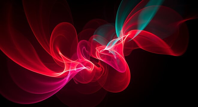 Vibrant Red and Green Swirling Light Trails on Black Background - Powered by Adobe