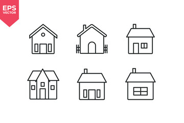 Set of line icons related to home, house, building, builds. Outline icons collection. Editable stroke. Vector illustration