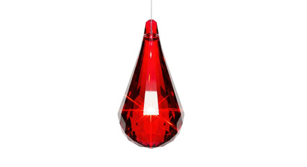 A single red crystal pendant, isolated on a transparent background