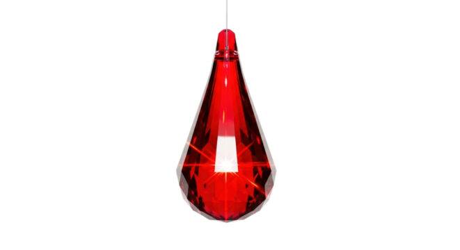 A single red crystal pendant, isolated on a transparent background - Powered by Adobe