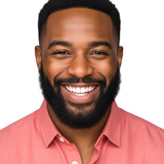 Obraz premium Smiling man with beard wearing coral shirt isolated on transparent background