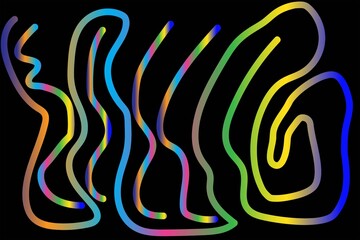 Abstract rainbow colored wavy lines forming a chaotic pattern isolated on white background