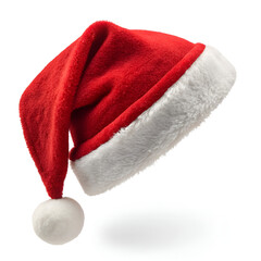 Santa Claus red hat isolated against a white background, a fluffy Christmas symbol of the holiday season