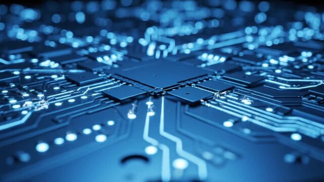 High-Tech Microchip A Close-Up Perspective of a Modern Computer Processor, Showcasing Sophisticated Circuitry and Computing Power