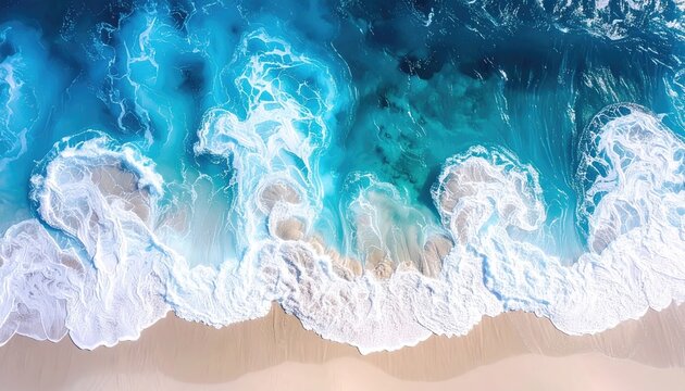 Aerial View Of A Tropical Island With Lush Greenery Surrounded By Calm Turquoise Ocean Water With Gentle Waves Breaking On Sandy Shoreline