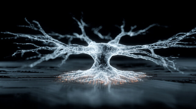 Holographic neurons float above a CPU symbolizing artificial intelligence neural networks and the fusion of human brain inspired computing with advanced digital technology