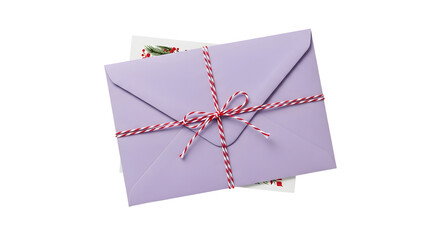 Gift - Purple envelope tied with red and white striped string containing a floral card, perfect for invitations and greetings