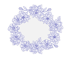 Hand Drawn Blue Chrysanthemum Flower Wreath