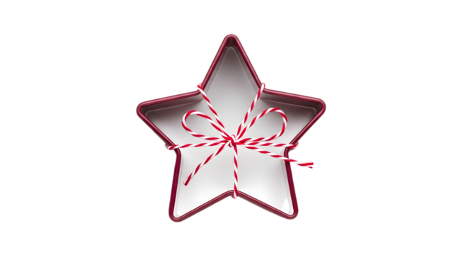 Gift - Star-shaped metal baking tray with red and white striped string tied in a bow, perfect for holiday baking and festive kitchen decor