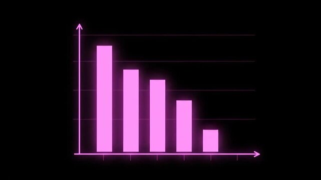 Abstract digital visualization of a glowing pink bar chart showing a downward trend, representing business loss, financial crisis, and economic recession