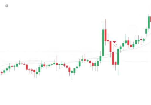 Financial candlestick chart showing stock market trading data, isolated on transparent background