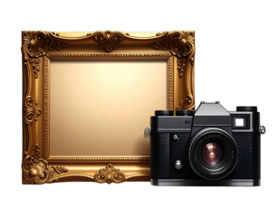 Ornate Retro Golden Frame and Vintage Box Camera