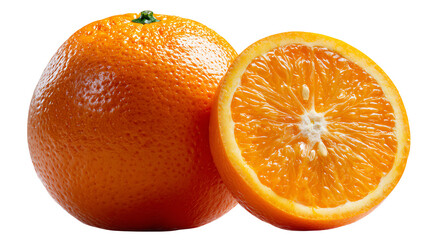 Fresh and Zesty Orange: A vibrant display of nature's goodness featuring a whole orange and its enticingly sliced counterpart.