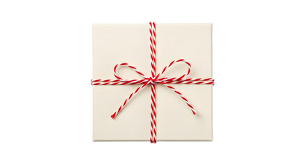 Gift - White gift box wrapped with red and white striped ribbon bow isolated on white background, ideal for holidays and special occasions