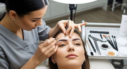 Professional eyebrow styling and shaping treatment in modern beauty salon setting