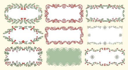 Obraz premium Collection of various rectangular and oval Christmas-themed frames with decorative elements.