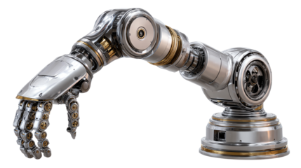 Robotic Arm: A close-up view of a robotic arm, showcasing the intricate details of its metallic design and advanced engineering. 
