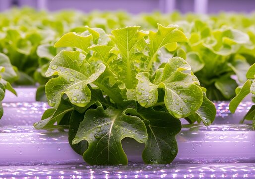 Fresh hydroponic lettuce cultivation in a modern greenhouse for sustainable urban farming concepts