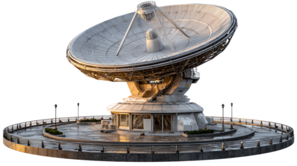 Giant Satellite Dish: A colossal satellite dish, standing tall against the horizon, symbolizes global communication and scientific exploration.
