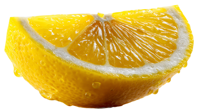 Zesty Lemon Slice: A vibrant, juicy lemon slice exudes freshness and tang, adorned with glistening droplets of morning dew. This close-up shot captures the citrus fruit's essence.