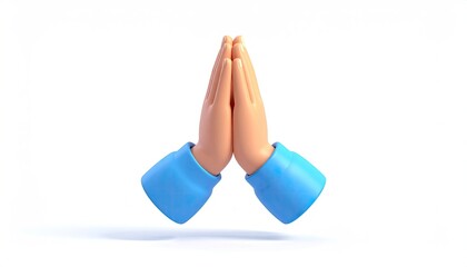 Cartoon hands pressed together, praying on a white background