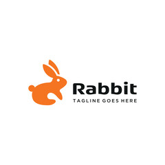 Modern orange rabbit with minimalist stylized design for pet shops or children's product identities logo design