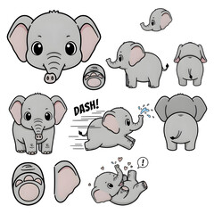 Set of cute elephant character. illustration design.