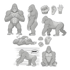 Set of gorilla character. illustration design.