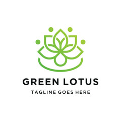Modern Green Lotus Flower with minimalist abstract leaves nature for natural wellness or spiritual business logo design