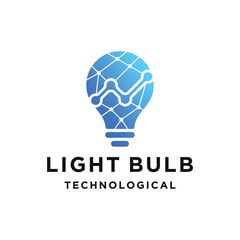 Modern light bulb with blue gradient internal network pattern for innovation bright digital ideas or solutions smart technology logo design