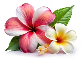 Fototapeta premium Hibiscus flower with stylized plumeria plant isolated on white background