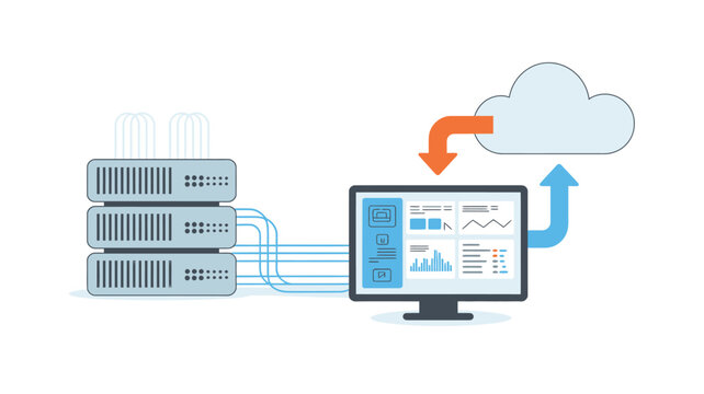 Cloud Computing Data Transfer Server Stack, Monitor Displaying Information to the Cloud Service