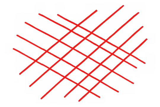 Abstract crosshatch grid structure formed by red diagonal lines visually conveys ideas of exclusion or negation