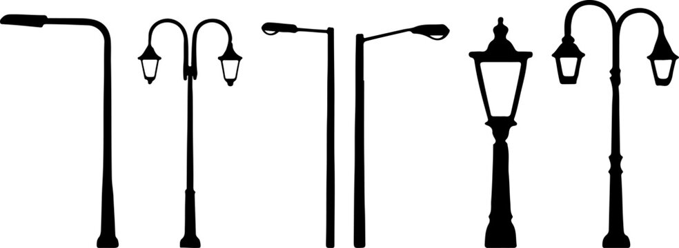 Street light vector, vector of road light collection, silhouette of street light