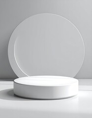 Round white platform against matching circular backdrop