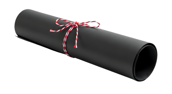 Gift - Black scroll tied with red and white string isolated on white background, perfect for promotions and invitations