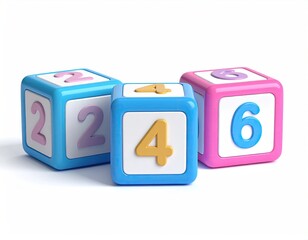 Colorful blocks numbered 2, 4, and 6 on a white surface