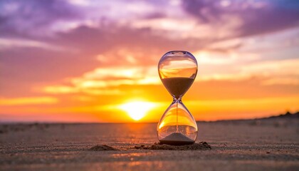 Hourglass Silhouette Against a Sunset Sky Depicting Concepts of Time and Passage