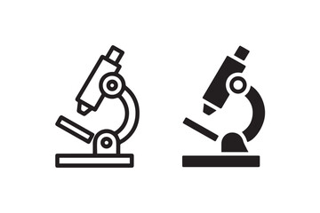 microscope outline and solid icon set for science interface vector