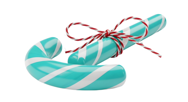 Gift - Blue and white striped candy cane with a string bow on white background, perfect for holiday and Christmas decoration - Powered by Adobe