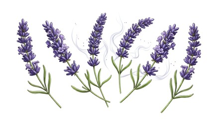 Fototapeta premium Detailed botanical illustration showcases a flowing arrangement of vibrant lavender sprigs