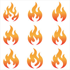 Set of Hot Flame and Fire Icons Vector Graphic