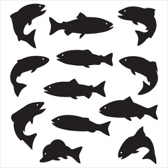 Set of Swimming Fish Silhouettes Vector Icons