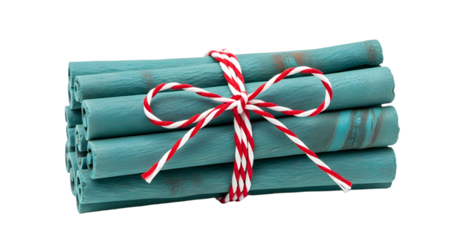 Gift - Bundle of turquoise painted wooden sticks tied with red and white striped string, rustic craft and decoration supplies, perfect for DIY projects