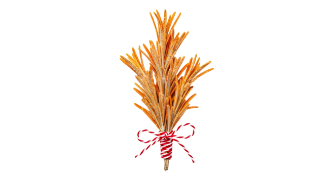 Gift - Dried wheat stalks bundle tied with red and white striped string isolated on black background, perfect for rustic home decor and autumn themes
