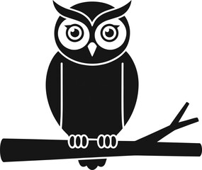Cute Stylized Owl Silhouette Vector Icon, Minimalist Black Bird of Prey Graphic, Wisdom and Knowledge Symbol Isolated, Nocturnal Animal Design Element for Logos and Education.